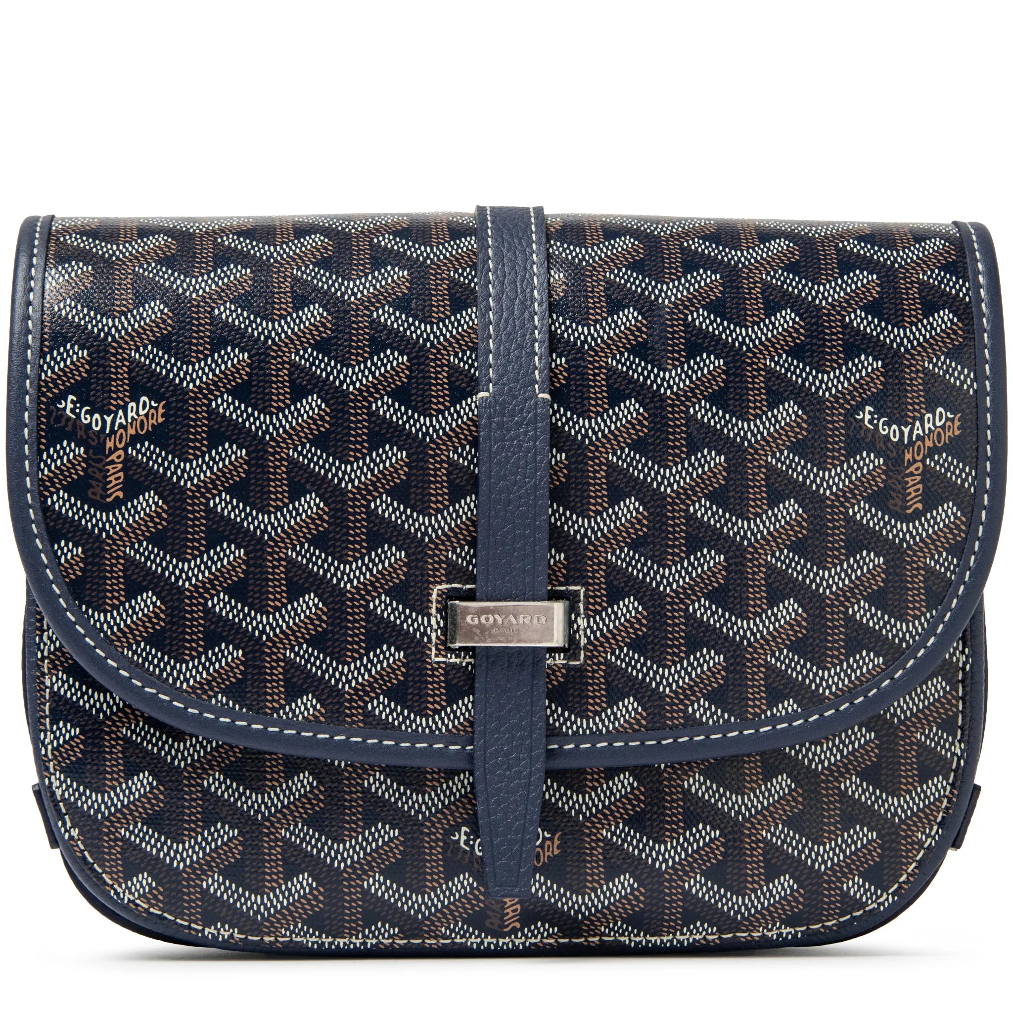 Front View of Goyard Goyardine Belvedere II Navy PM Messenger Bag BELVE3PMLTY12CG12P
